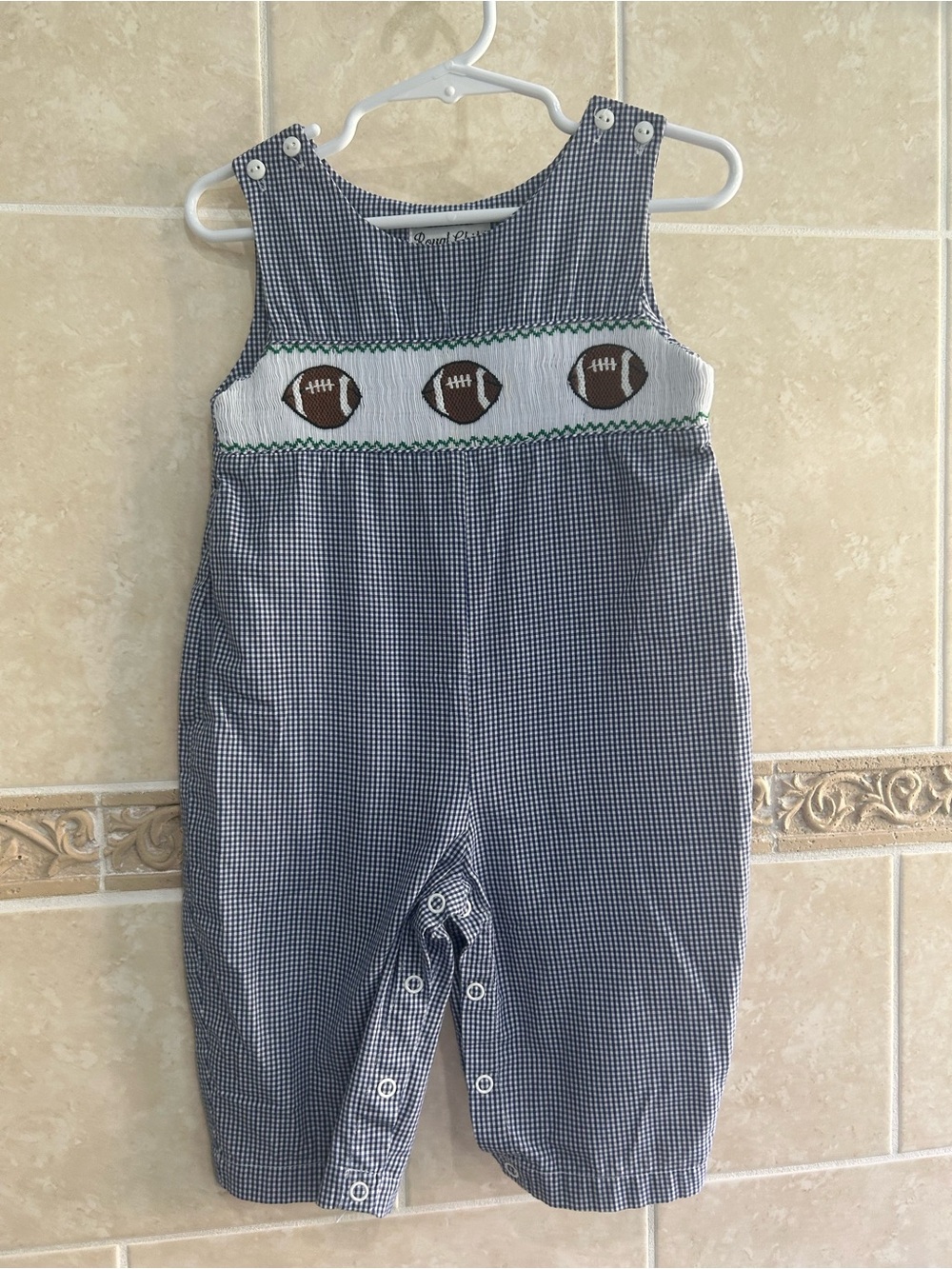 Royal Child Smocked Football Longall Navy